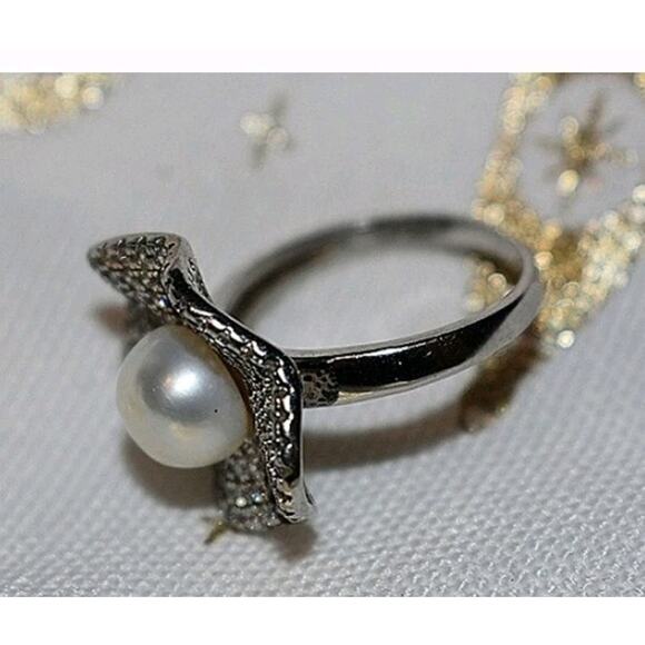 $275 Cultured Freshwater Pearl & Sterling 1 3/8 CT TGW Cubic Zirconia Ring - Picture 13 of 14